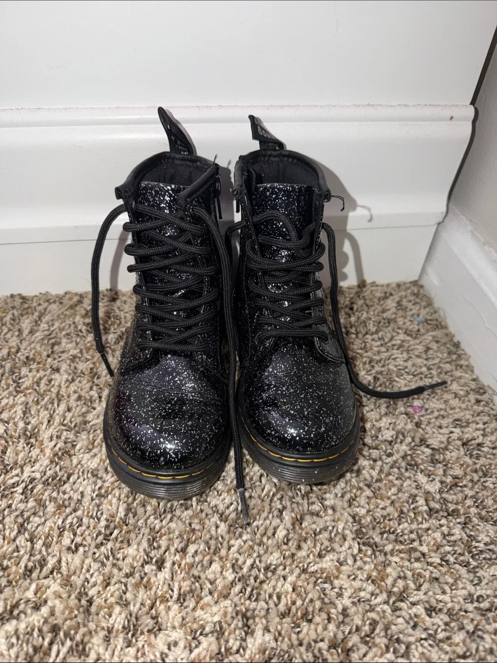 Kids Dr. Martens Glitter Combat Boots - Youth Sparkle Lace-Up
